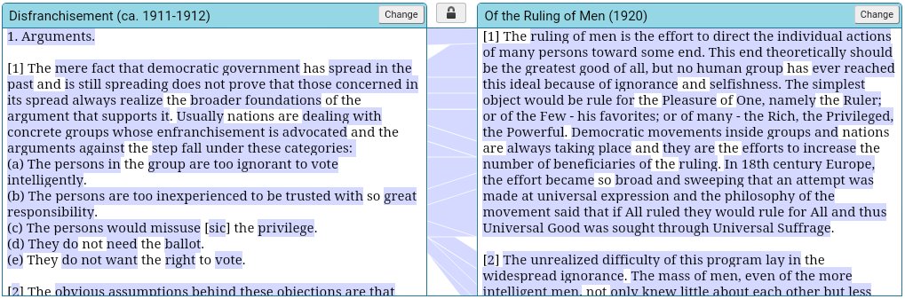 Du Bois's 'Disfranchisement' collated with 'Of the Ruling of Men' (Juxta collation software)