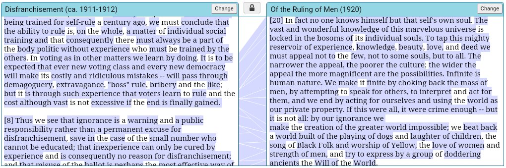 Du Bois's 'Disfranchisement' collated with 'Of the Ruling of Men' (Juxta collation software)